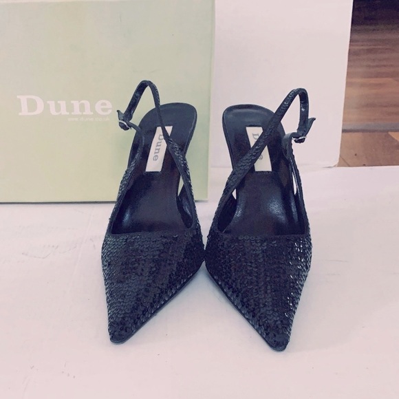 English Dune brand stunning black sequined slingback evening shoes point toe 40 - Picture 9 of 10